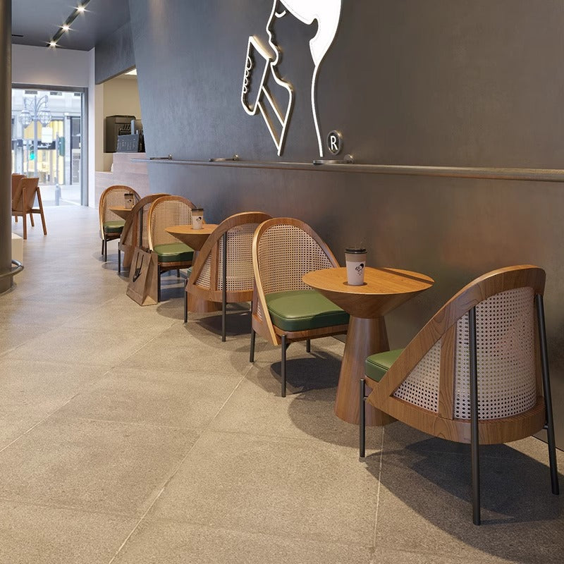 Chaise de salle à manger en cuir Napa trapézoïdal carré chinois traditionnel avec dossier en bois massif et rotin pour salle à manger 