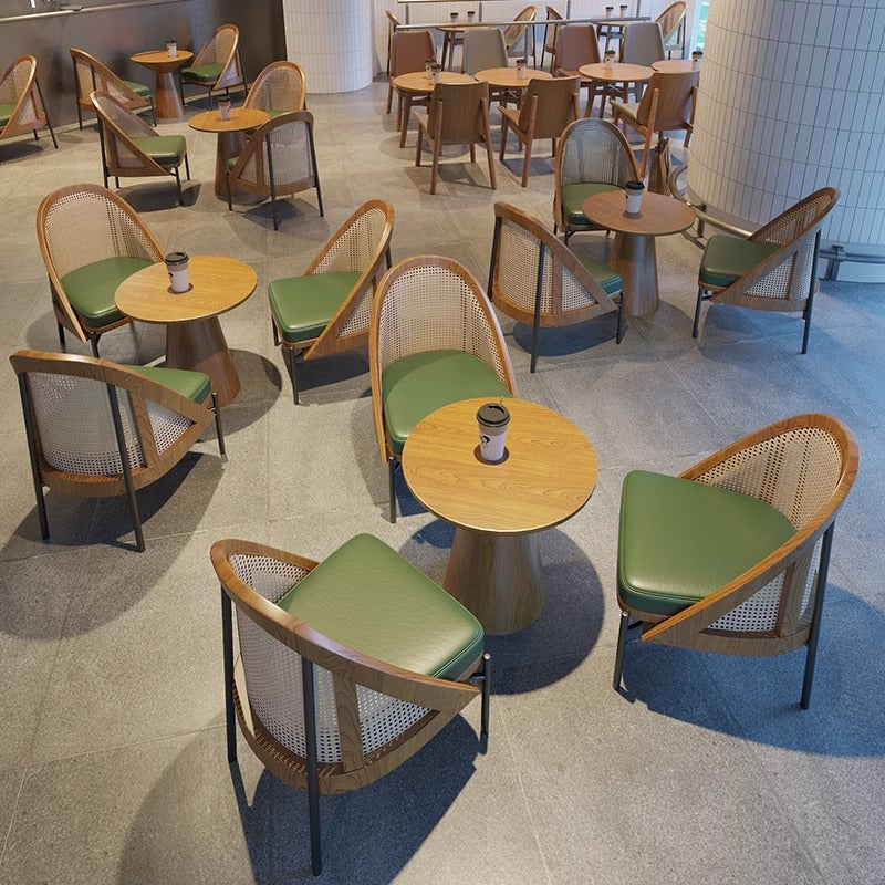 Chaise de salle à manger en cuir Napa trapézoïdal carré chinois traditionnel avec dossier en bois massif et rotin pour salle à manger 