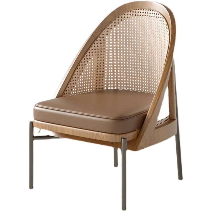 Chaise de salle à manger en cuir Napa trapézoïdal carré chinois traditionnel avec dossier en bois massif et rotin pour salle à manger 