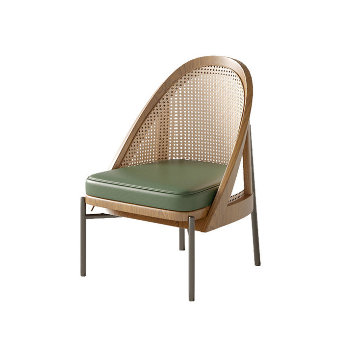 Chaise de salle à manger en cuir Napa trapézoïdal carré chinois traditionnel avec dossier en bois massif et rotin pour salle à manger 
