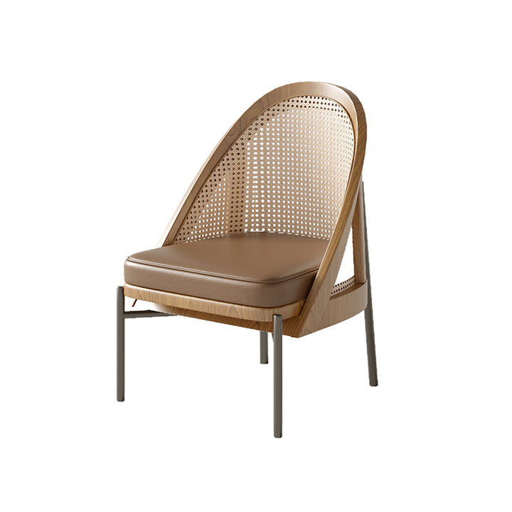 Chaise de salle à manger en cuir Napa trapézoïdal carré chinois traditionnel avec dossier en bois massif et rotin pour salle à manger 