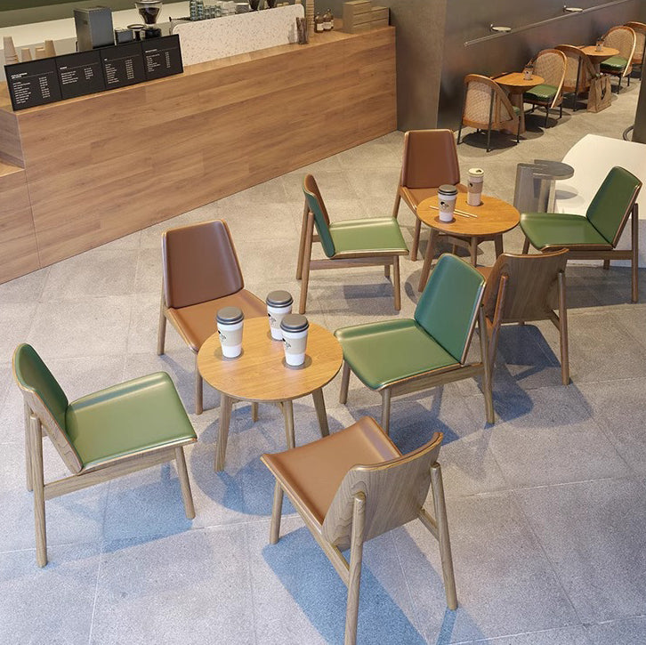 Respaldo de silla de comedor de madera maciza de cuero napa cuadrado trapezoidal chino tradicional para comedor 