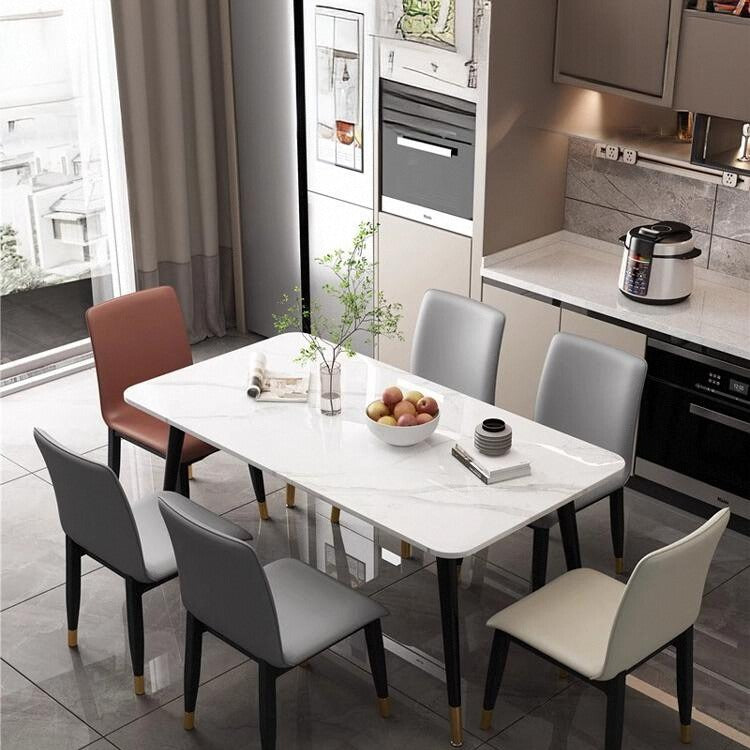 Modern Luxury Rectangle Square Synthetic Fabric Rubberwood Dining Chair Backrest Armless For Dining Room