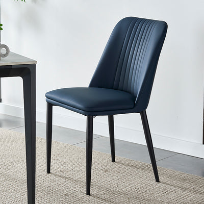 Moderner minimalistischer rechteckiger Stuhl mit abgenutztem Leder und Kohlenstoffstahl-Rückenlehne für das Esszimmer 