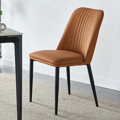 Moderner minimalistischer rechteckiger Stuhl mit abgenutztem Leder und Kohlenstoffstahl-Rückenlehne für das Esszimmer 