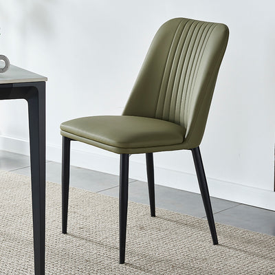 Moderner minimalistischer rechteckiger Stuhl mit abgenutztem Leder und Kohlenstoffstahl-Rückenlehne für das Esszimmer 