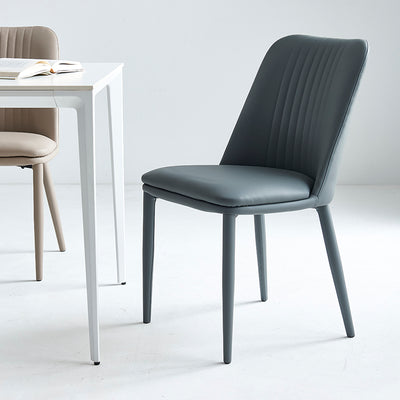 Moderner minimalistischer rechteckiger Stuhl mit abgenutztem Leder und Kohlenstoffstahl-Rückenlehne für das Esszimmer 