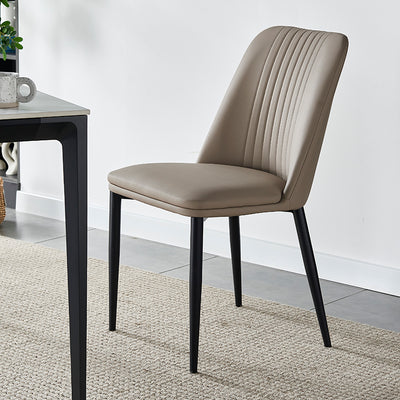 Moderner minimalistischer rechteckiger Stuhl mit abgenutztem Leder und Kohlenstoffstahl-Rückenlehne für das Esszimmer 