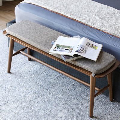 Banc à chaussures en bois de caoutchouc avec support trapézoïdal rectangulaire scandinave contemporain, tabouret bas pour salon 