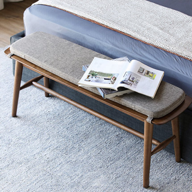 Banc à chaussures en bois de caoutchouc avec support trapézoïdal rectangulaire scandinave contemporain, tabouret bas pour salon 