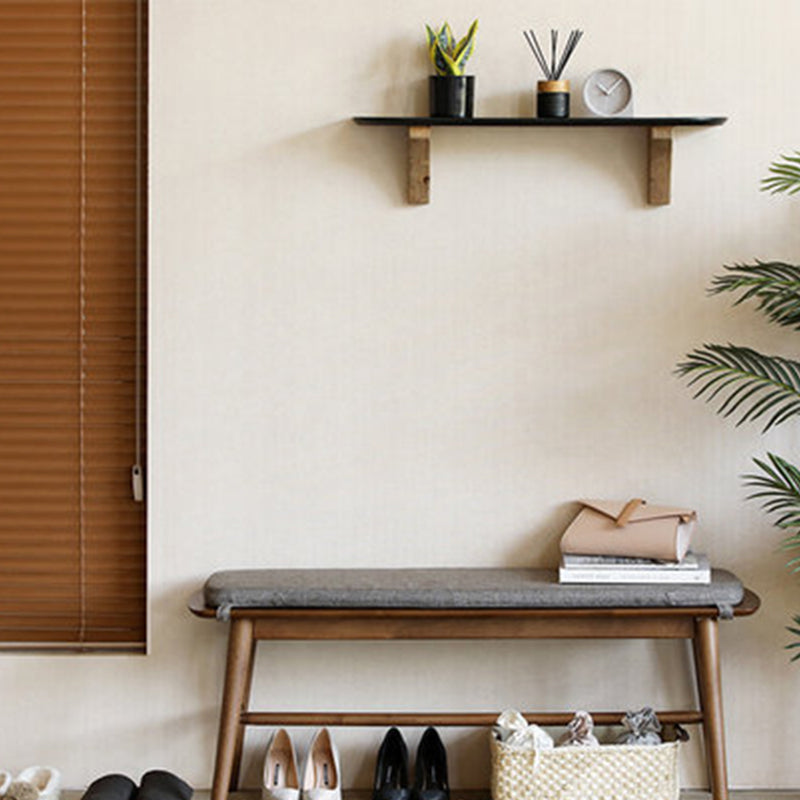 Banc à chaussures en bois de caoutchouc avec support trapézoïdal rectangulaire scandinave contemporain, tabouret bas pour salon 