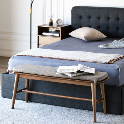 Banc à chaussures en bois de caoutchouc avec support trapézoïdal rectangulaire scandinave contemporain, tabouret bas pour salon 