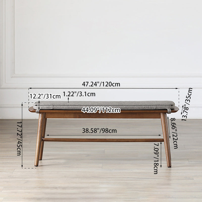 Banc à chaussures en bois de caoutchouc avec support trapézoïdal rectangulaire scandinave contemporain, tabouret bas pour salon 