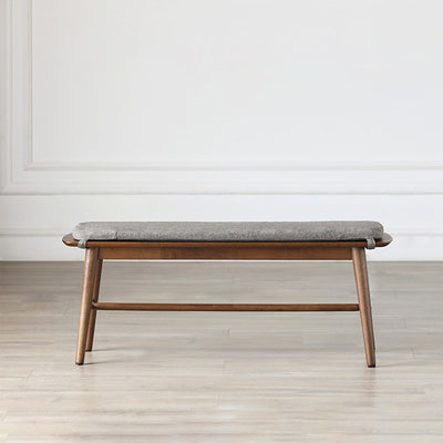 Banc à chaussures en bois de caoutchouc avec support trapézoïdal rectangulaire scandinave contemporain, tabouret bas pour salon 
