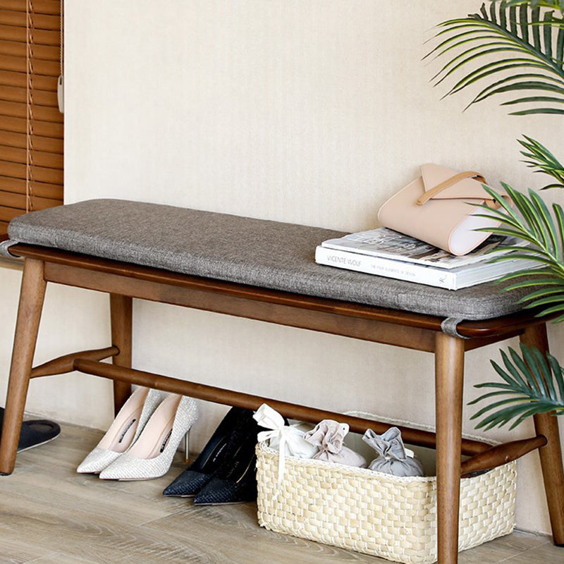 Banc à chaussures en bois de caoutchouc avec support trapézoïdal rectangulaire scandinave contemporain, tabouret bas pour salon 