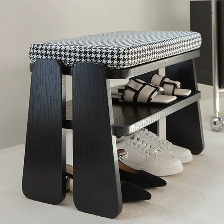 Modern Minimalist Rectangle Curved Fabric Solid Wood Shoe Bench Low Stool For Living Room