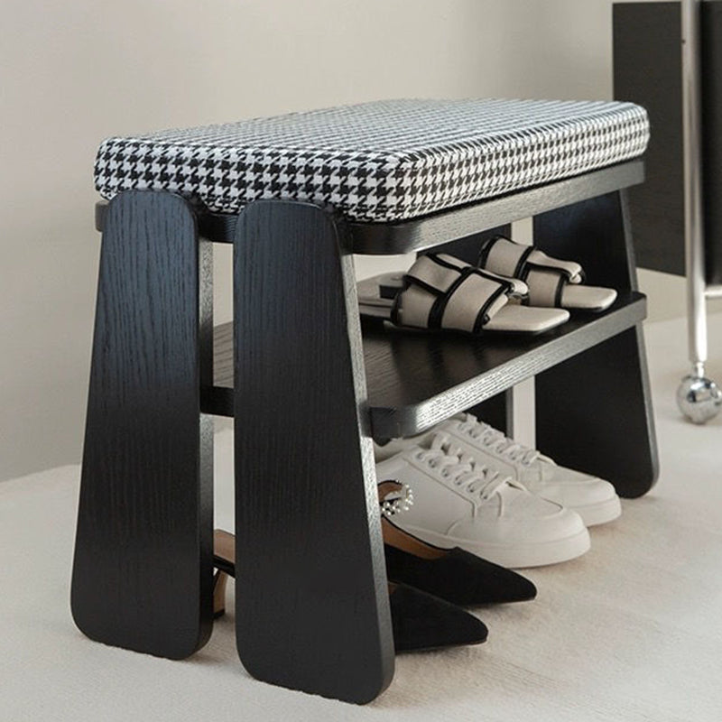 Modern Minimalist Rectangle Curved Fabric Solid Wood Shoe Bench Low Stool For Living Room