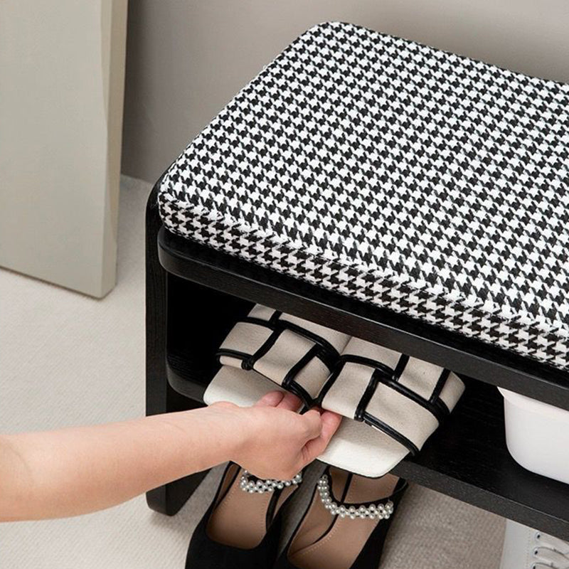 Modern Minimalist Rectangle Curved Fabric Solid Wood Shoe Bench Low Stool For Living Room