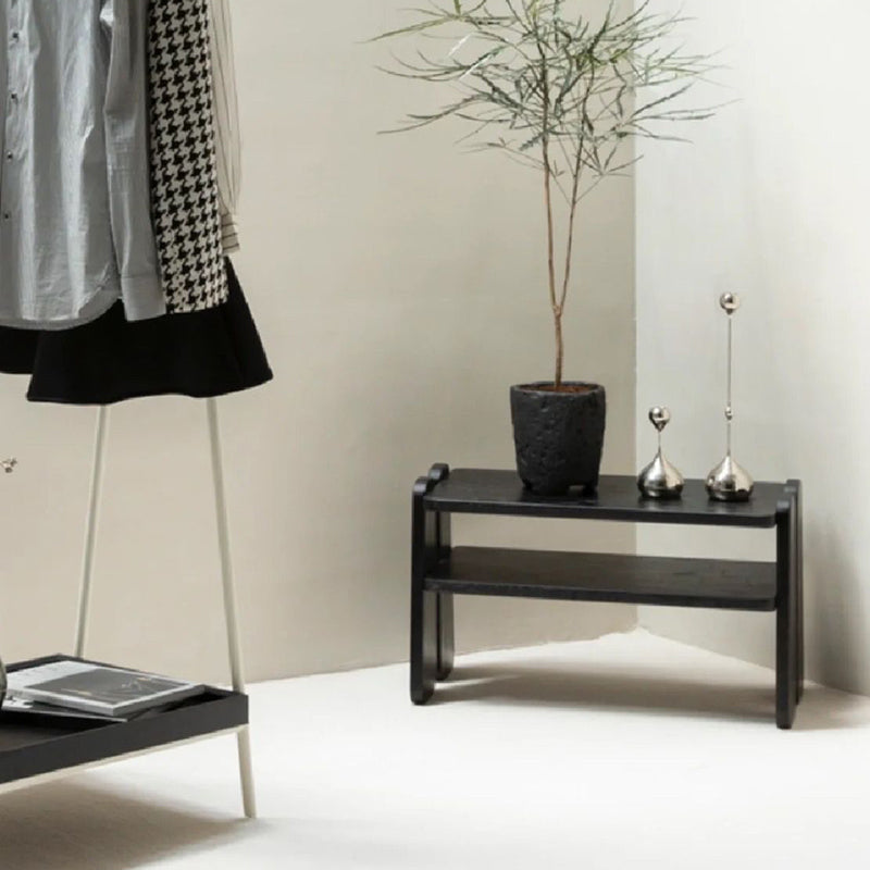 Modern Minimalist Rectangle Curved Fabric Solid Wood Shoe Bench Low Stool For Living Room