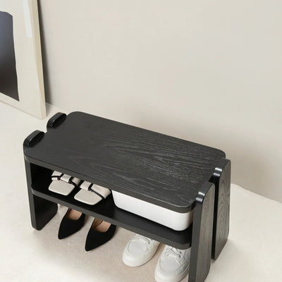 Modern Minimalist Rectangle Curved Fabric Solid Wood Shoe Bench Low Stool For Living Room