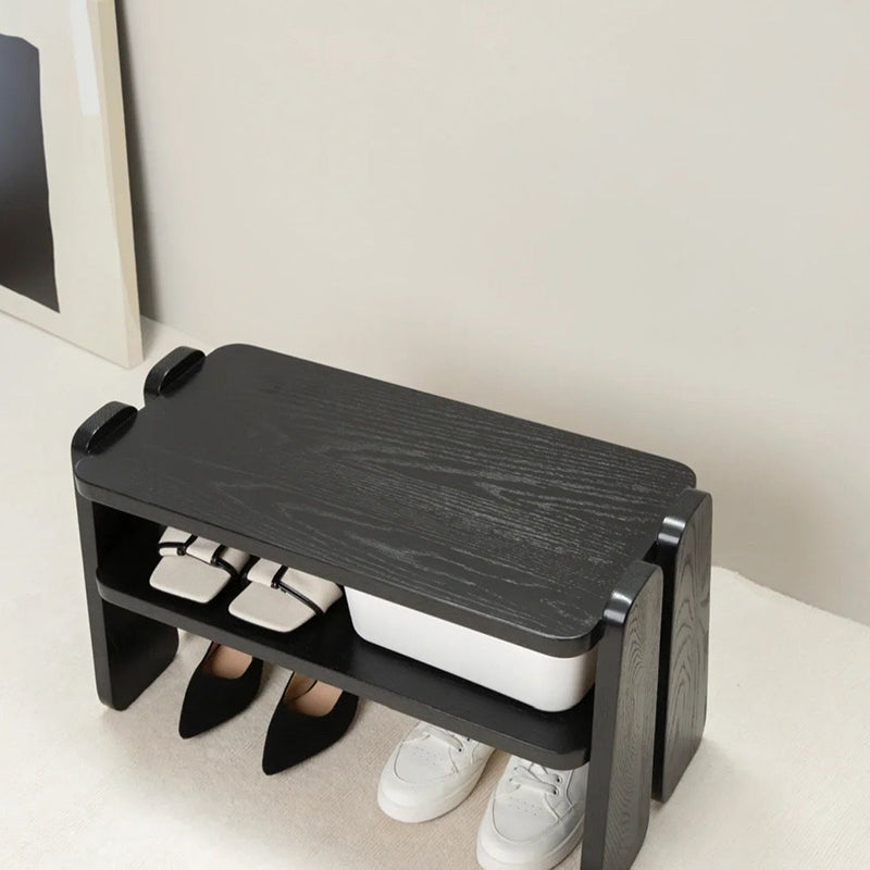 Modern Minimalist Rectangle Curved Fabric Solid Wood Shoe Bench Low Stool For Living Room
