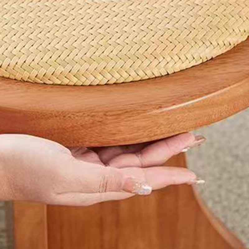 Contemporary Scandinavian Long Oval Curved Leather Rattan Mat Solid Wood Shoe Bench Low Stool For Living Room
