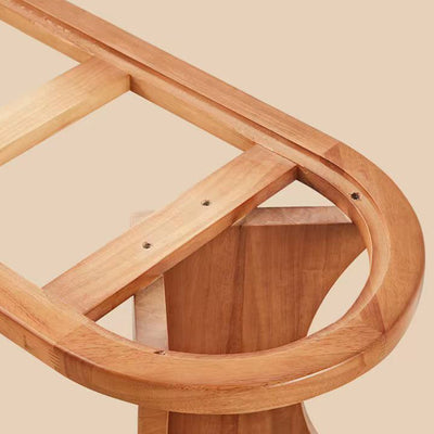 Contemporary Scandinavian Long Oval Curved Leather Rattan Mat Solid Wood Shoe Bench Low Stool For Living Room