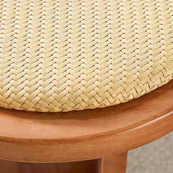 Contemporary Scandinavian Long Oval Curved Leather Rattan Mat Solid Wood Shoe Bench Low Stool For Living Room