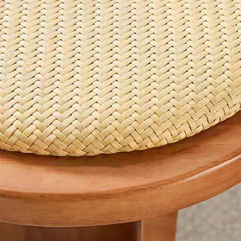 Contemporary Scandinavian Long Oval Curved Leather Rattan Mat Solid Wood Shoe Bench Low Stool For Living Room