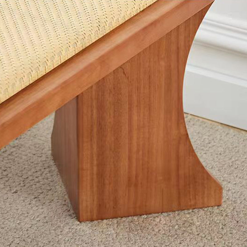 Contemporary Scandinavian Long Oval Curved Leather Rattan Mat Solid Wood Shoe Bench Low Stool For Living Room