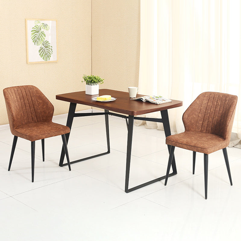Contemporary Scandinavian Distressed Square Curved Leather Wood Iron Dining Chair Backrest For Dining Room