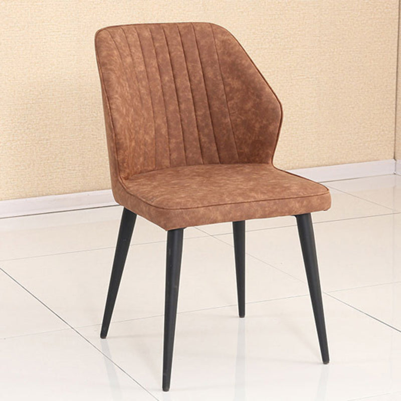 Contemporary Scandinavian Distressed Square Curved Leather Wood Iron Dining Chair Backrest For Dining Room