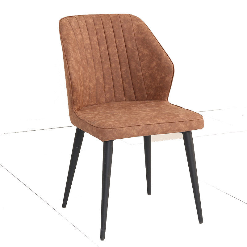 Contemporary Scandinavian Distressed Square Curved Leather Wood Iron Dining Chair Backrest For Dining Room