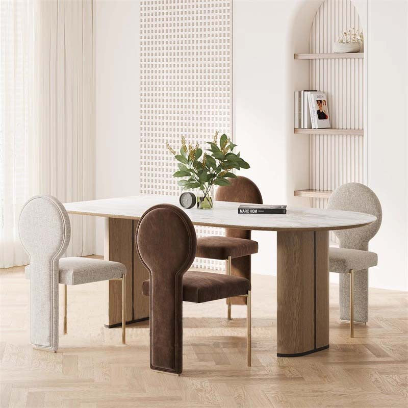 Respaldo de silla de comedor de hierro de terciopelo cuadrado de soporte triangular redondo chino tradicional para comedor 