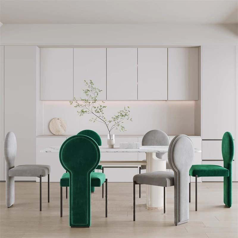 Respaldo de silla de comedor de hierro de terciopelo cuadrado de soporte triangular redondo chino tradicional para comedor 