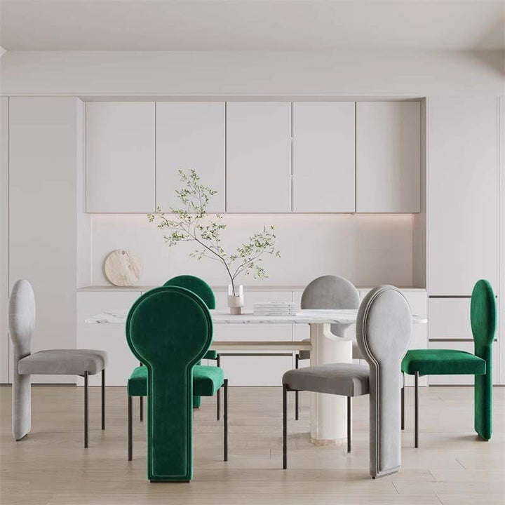 Respaldo de silla de comedor de hierro de terciopelo cuadrado de soporte triangular redondo chino tradicional para comedor 
