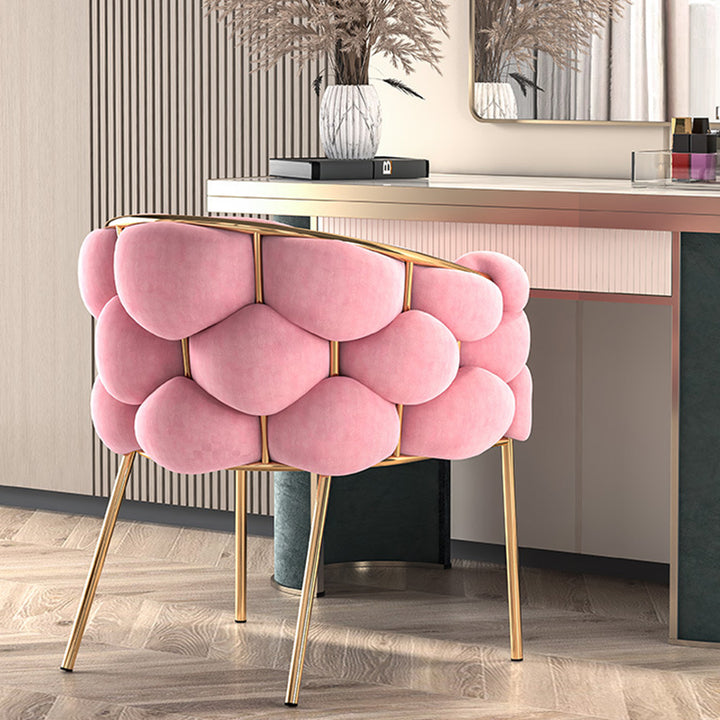 Tabouret de coiffeuse en tissu et métal à bulles créatives contemporaines, demi-rond, demi-enveloppant, avec dossier et accoudoirs pour chambre à coucher 