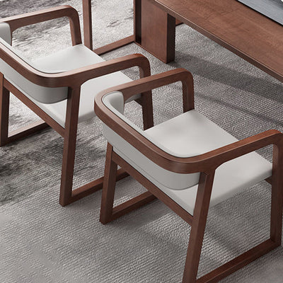 Traditional Chinese Bent Square Right Angle Leather Cotton Linen Solid Wood Dining Chair Backrest For Dining Room