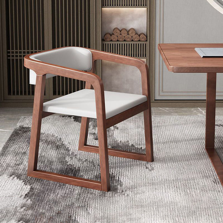 Traditional Chinese Bent Square Right Angle PU Leather Ash Wood Dining Chair Backrest For Dining Room