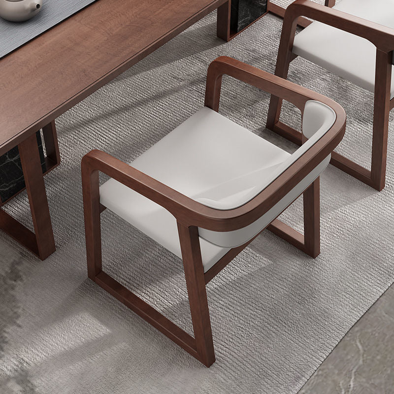 Traditional Chinese Bent Square Right Angle PU Leather Ash Wood Dining Chair Backrest For Dining Room