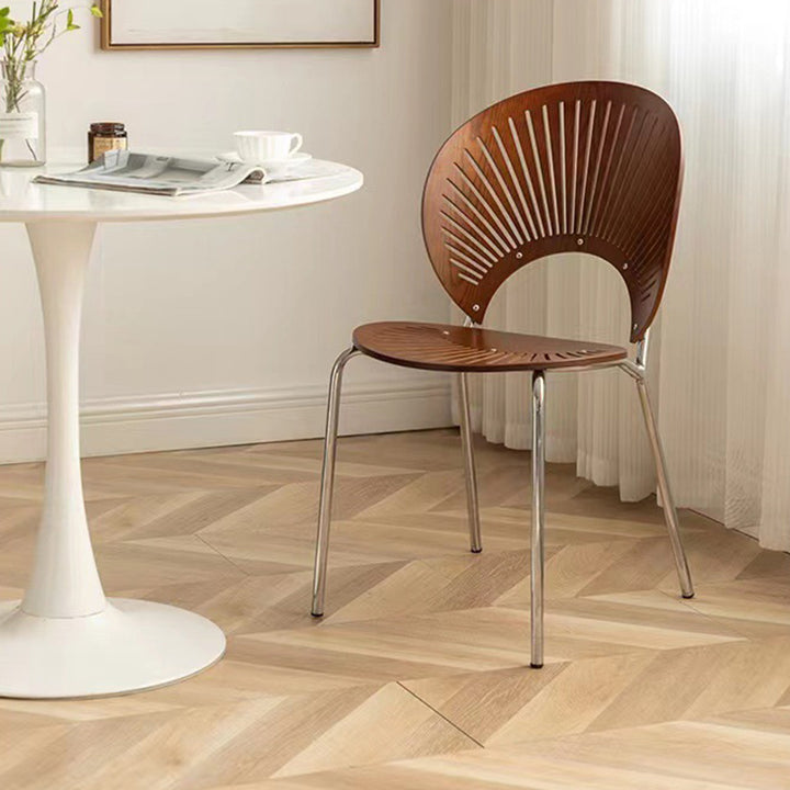 Chaise de salle à manger contemporaine scandinave en forme de coquillage creusée en bois massif et acier inoxydable avec dossier pour salle à manger 