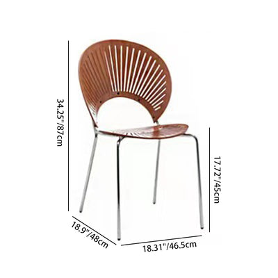 Contemporary Scandinavian Shell Shape Hollow Out Solid Wood Stainless Steel Dining Chair Backrest For Dining Room