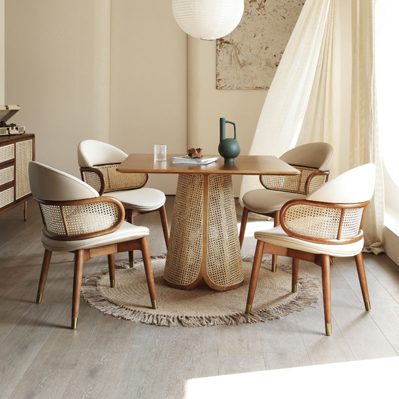 Contemporary Scandinavian U-shaped Curved Round Microfiber Leather Rattan Ash Wood Brass Dining Chair Backrest For Dining Room