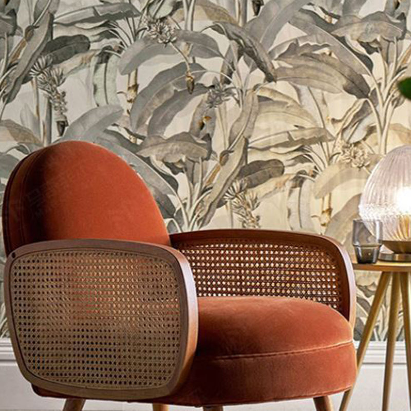 Traditional Japanese Half Round Curved Sherpa Fabric Rattan Accent Chair Backrest Armrest For Living Room