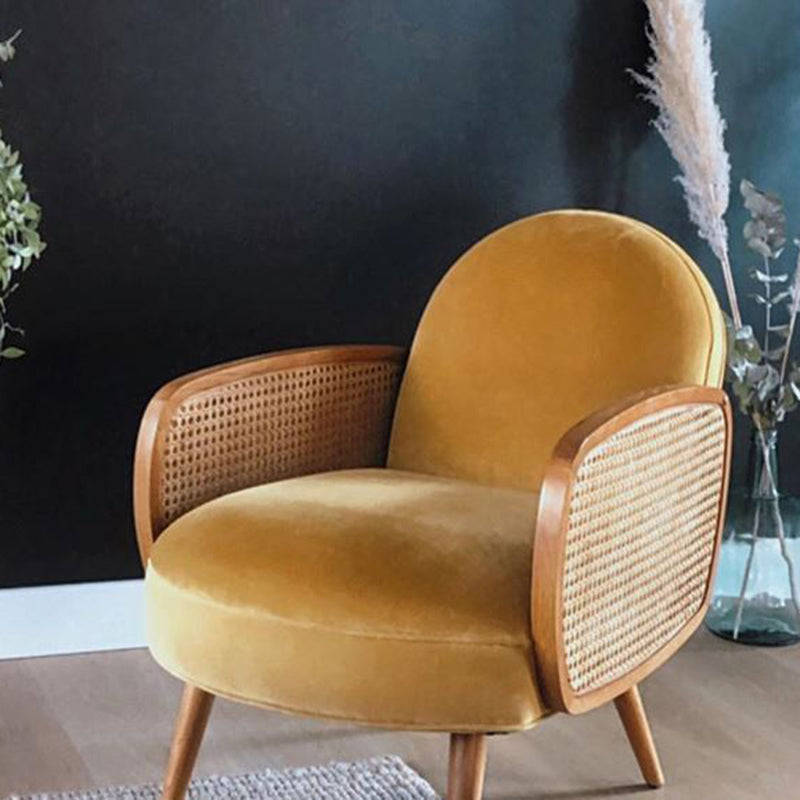 Traditional Japanese Half Round Curved Lambswool Rattan Accent Chair Backrest Armrest For Living Room