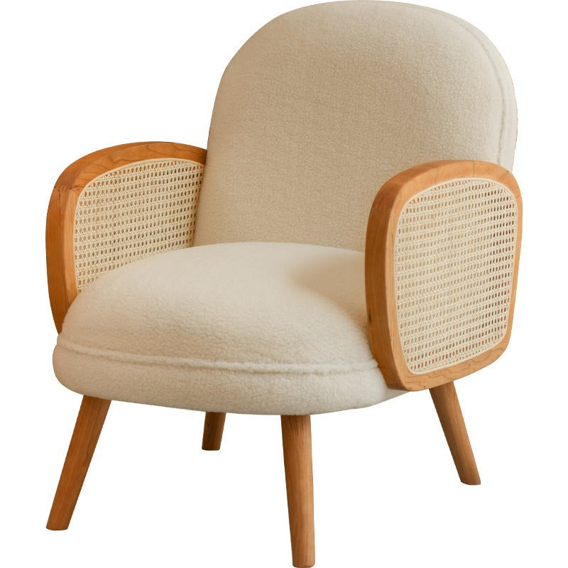 Traditional Japanese Half Round Curved Lambswool Rattan Accent Chair Backrest Armrest For Living Room