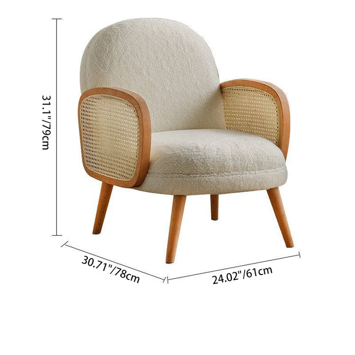 Traditional Japanese Half Round Curved Sherpa Fabric Rattan Accent Chair Backrest Armrest For Living Room