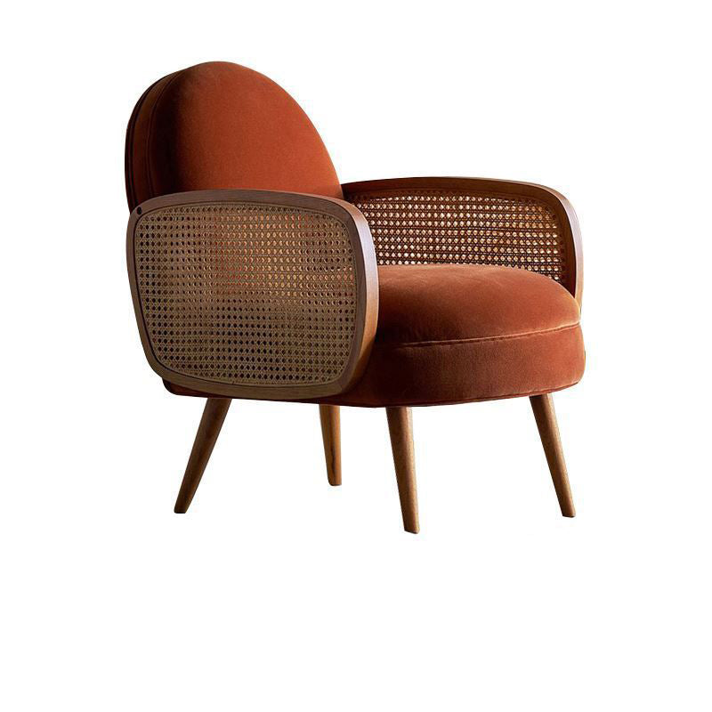 Traditional Japanese Half Round Curved Lambswool Rattan Accent Chair Backrest Armrest For Living Room