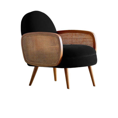 Traditional Japanese Half Round Curved Lambswool Rattan Accent Chair Backrest Armrest For Living Room