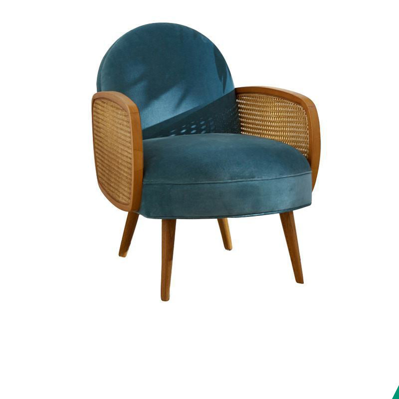 Traditional Japanese Half Round Curved Lambswool Rattan Accent Chair Backrest Armrest For Living Room
